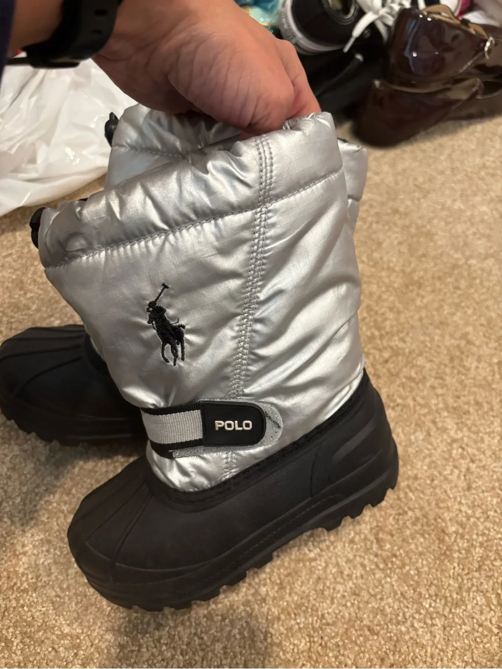 U.S. Polo Assn. Kids Silver and Black Snow Boots